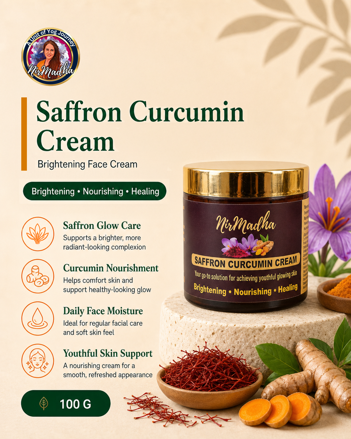 Saffron Curcumin Brightening Cream - 100g