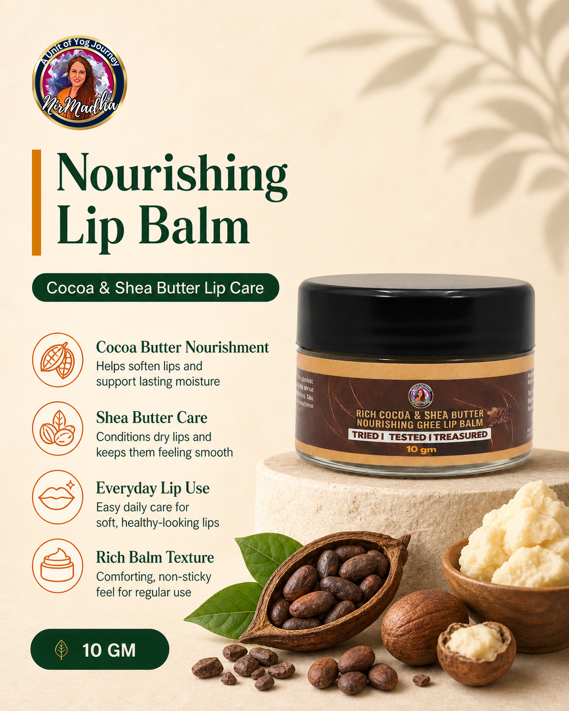 Ghee Lip Balm – Cocoa & Shea Butter - 10g