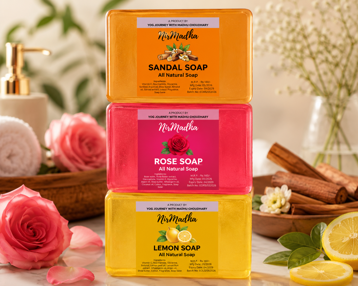 Nirmadha Natural Handmade Soap Bar – Pack of 3 (100g each)