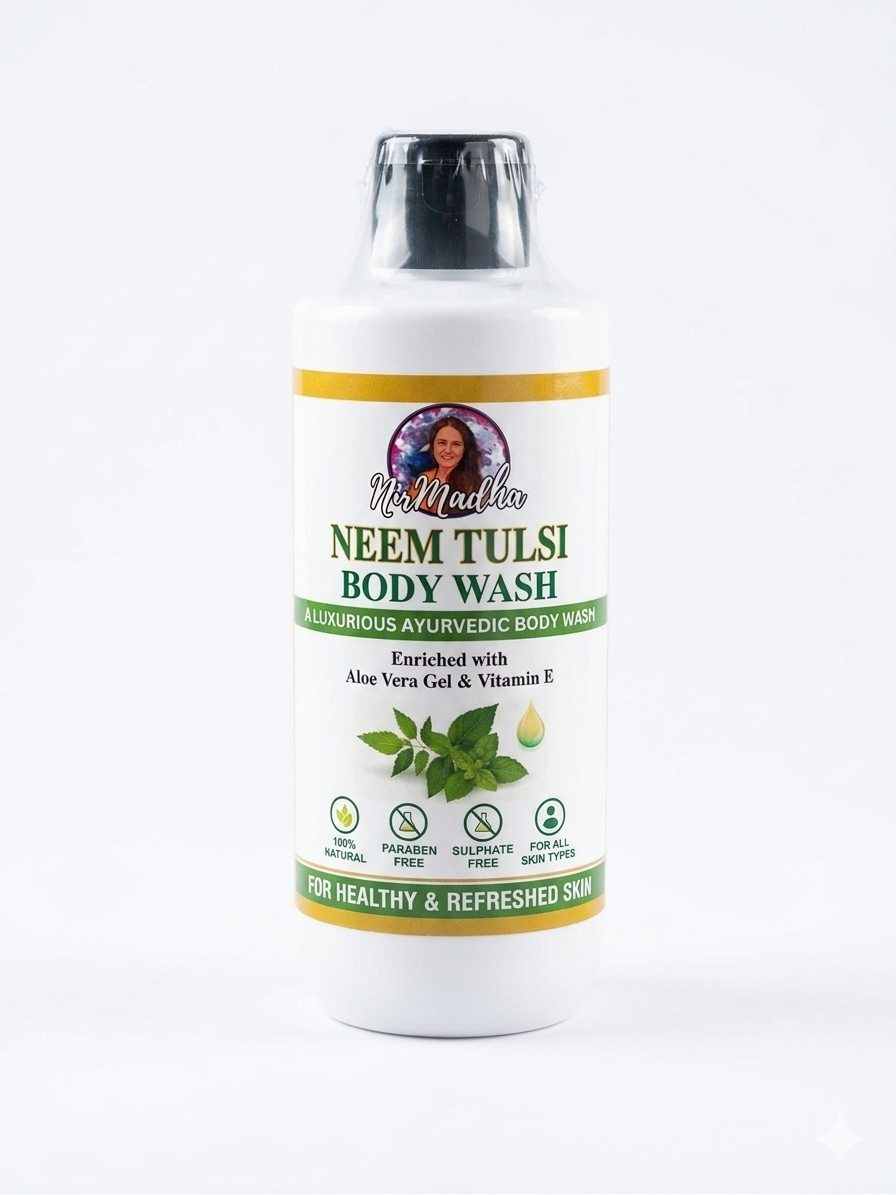 Nirmadha Neem Tulsi Body Wash | Ayurvedic Herbal Body Cleanser with Aloe Vera & Vitamin E | Paraben & Sulphate Free | For Healthy, Clear & Refreshed Skin (250ml)