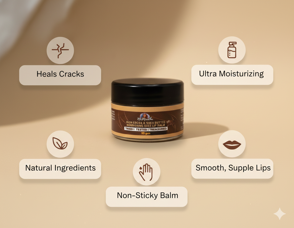 NirMadha Ghee Lip Balm with Cocoa & Shea Butter | Heals Dry & Chapped Lips | Deep Moisturizing Lip Care