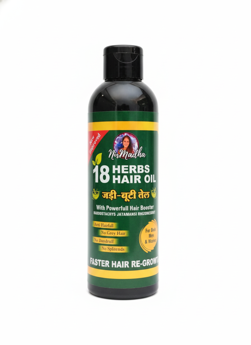 NirMadha 18 Herbs Hair Oil for Hair Growth, Anti Hair Fall & Dandruff, Ayurvedic Jatamansi Oil, 200 ml