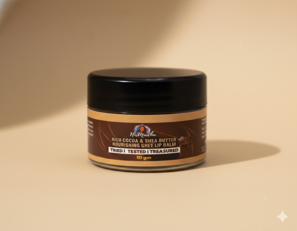 NirMadha Ghee Lip Balm with Cocoa & Shea Butter | Heals Dry & Chapped Lips | Deep Moisturizing Lip Care