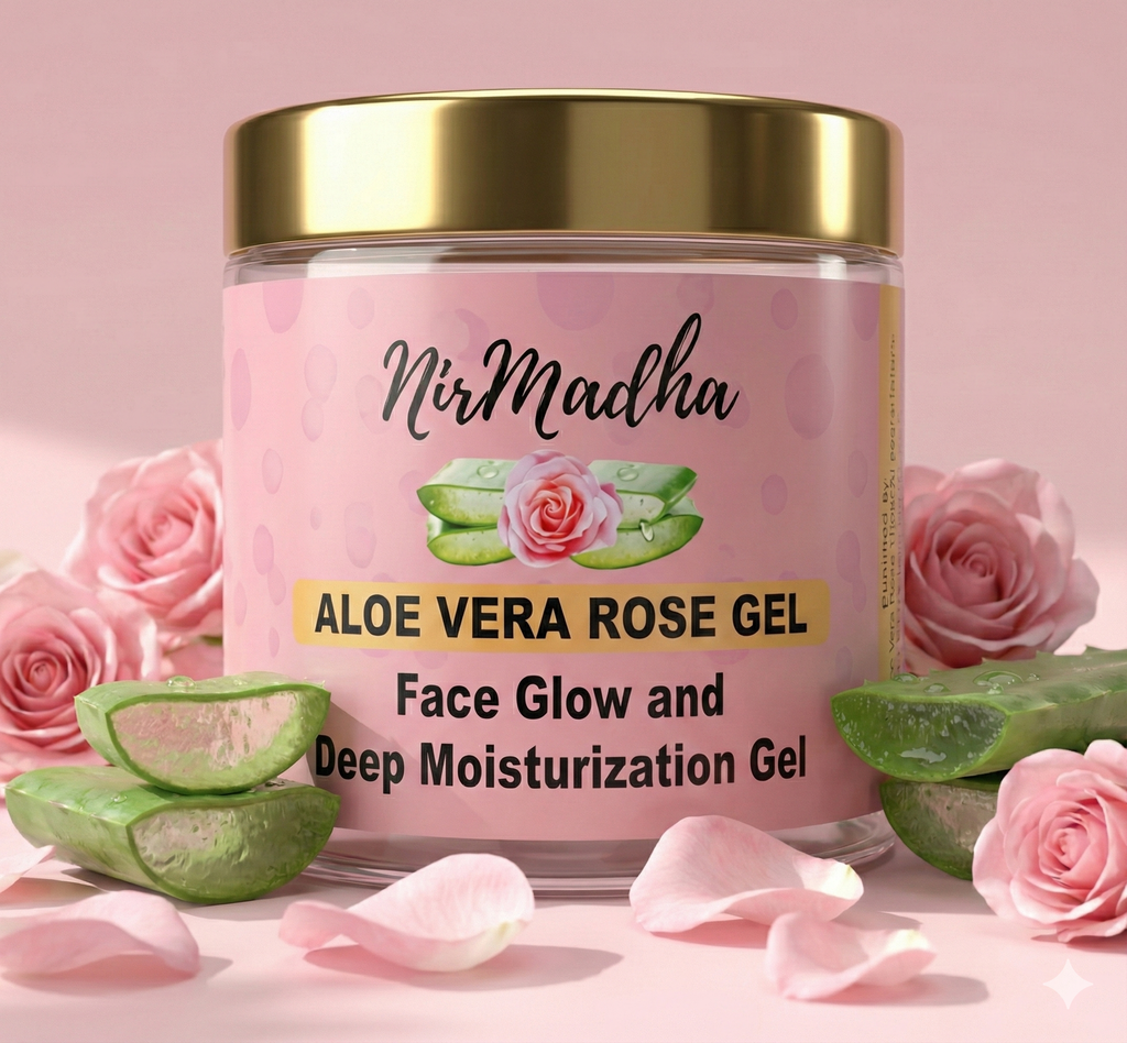 NirMadha Rose Aloe Vera Gel | With Pure Aloe Vera & Rose Extract | Hydrating, Soothing & Multipurpose Gel for Skin & Hair | 100 g