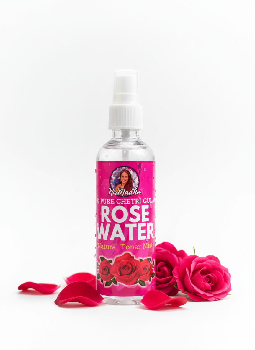 NirMadha Steam Distilled Rose Water | 100% Natural Face Toner & Mist for Glowing Skin | 100 ml