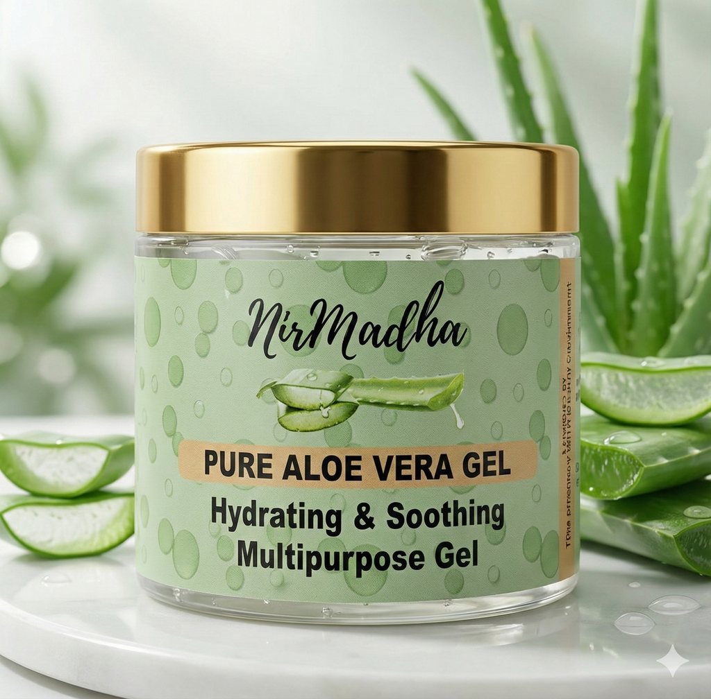 NirMadha Pure Aloe Vera Gel 100gm | With Niacinamide, Glycerin & Aloe Vera Leaf Juice | Hydrating Gel for Face, Skin & Hair | Anti-Acne, Cooling, Soothing, After-Sun Care