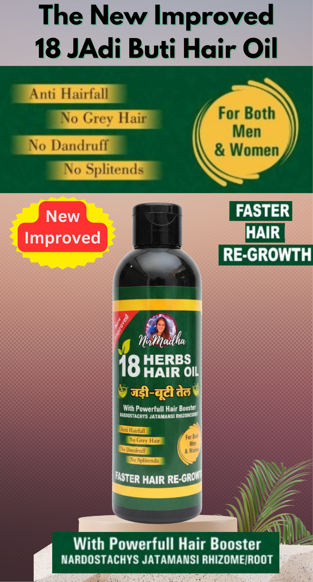 NirMadha 18 Herbs Hair Oil for Hair Growth, Anti Hair Fall & Dandruff, Ayurvedic Jatamansi Oil, 200 ml
