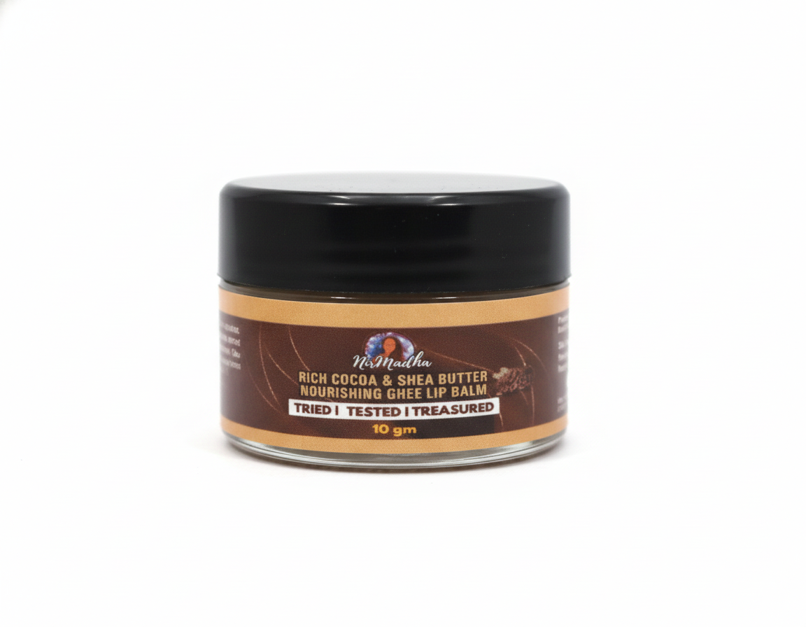 NirMadha Ghee Lip Balm with Cocoa & Shea Butter | Heals Dry & Chapped Lips | Deep Moisturizing Lip Care